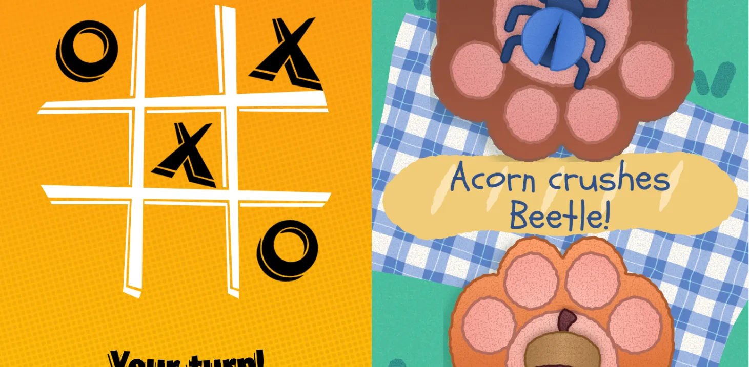 Tic-Tac-Toe and Jo-Ken-Paw! screens from the Mini Game Series