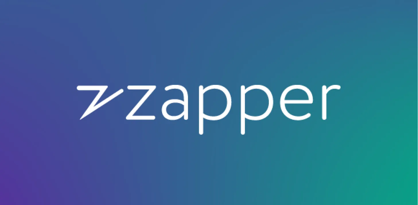 Zapper logo over a purple to teal gradient