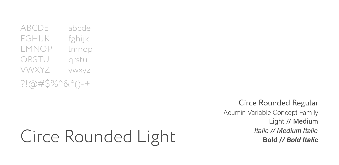 Zapper typography: Circe Rounded Light specimens and Acumin Variable Concept